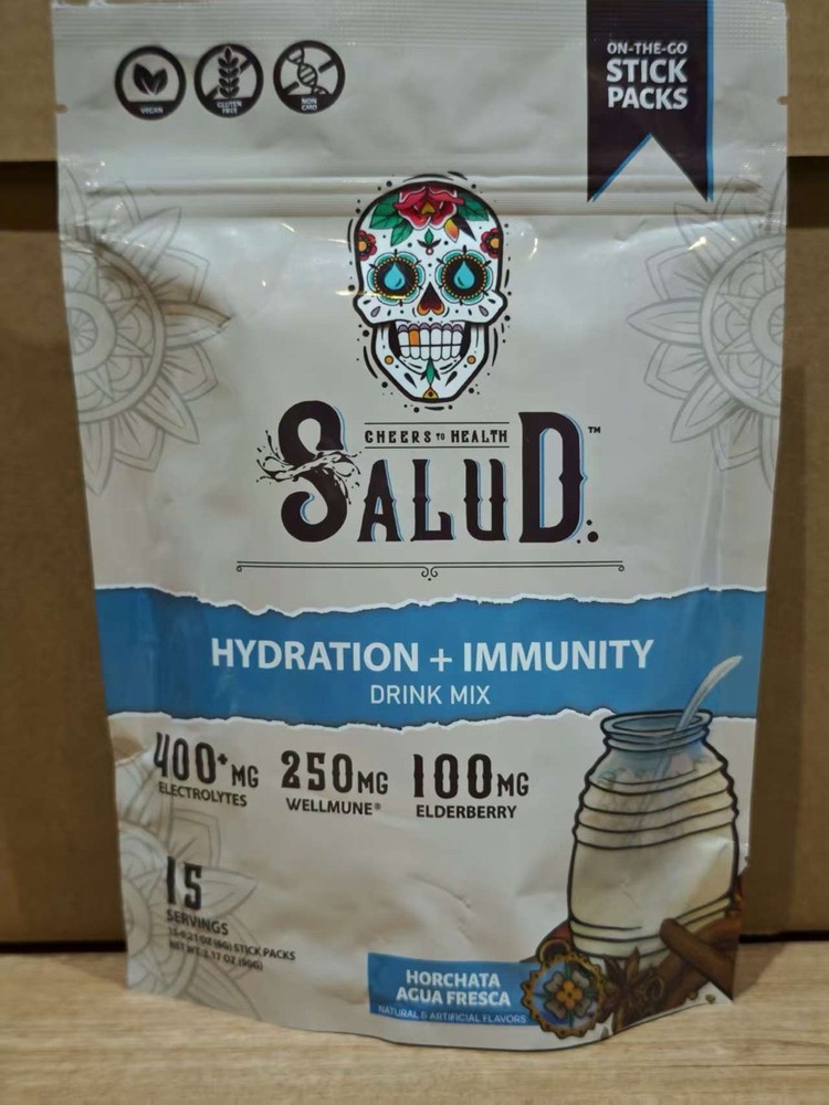Salud Hydration + Immunity Electrolyte Drink Mix Horchata 15 Packs Vegan
