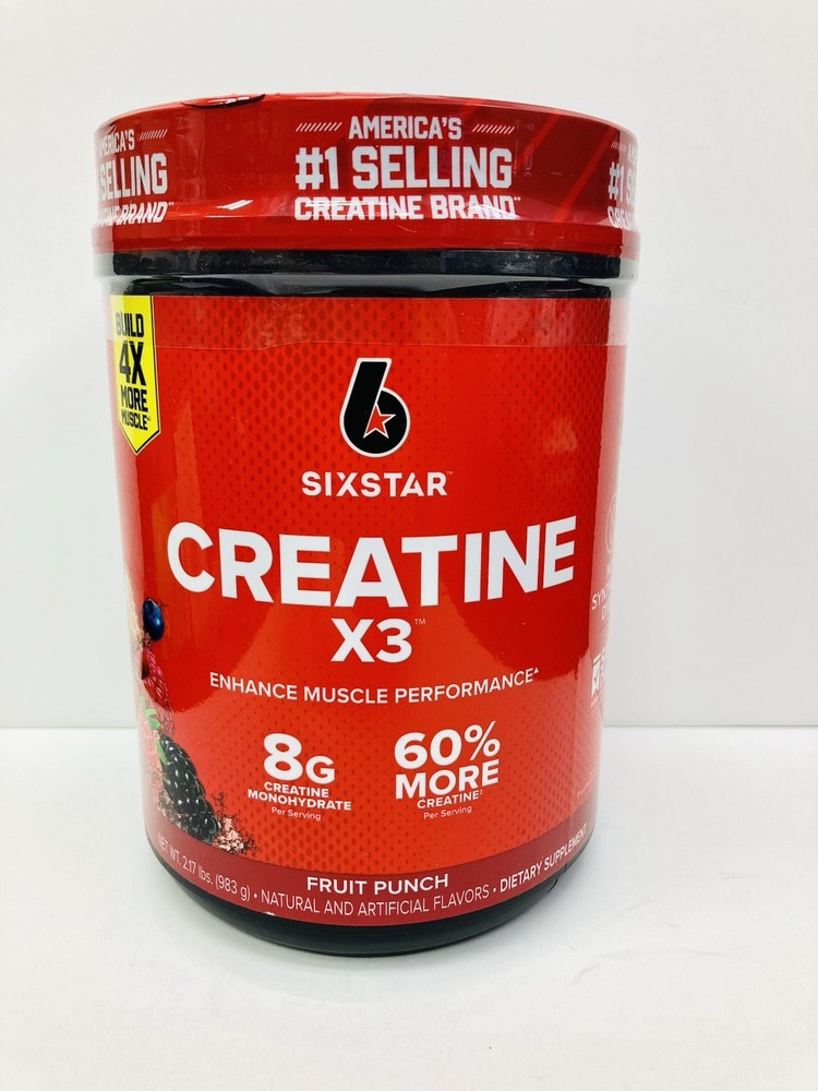 SixStar Creatine X3 Enhance Muscle Performance 8g 2.17lbs Fruit Punch 03/2028