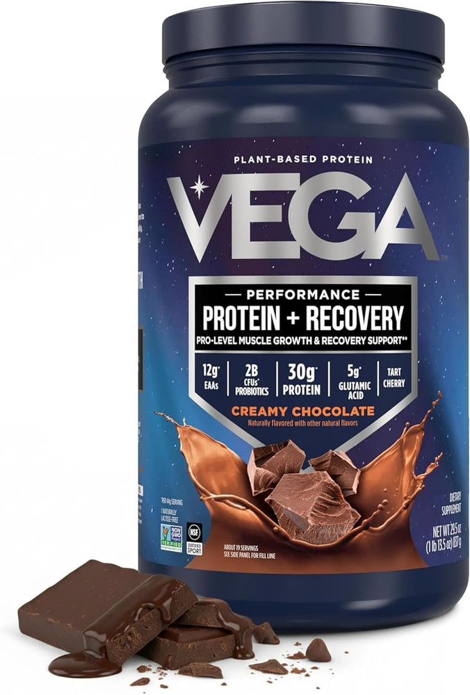 Vega Protein + Recovery, Chocolate – 30G Vegan Protein, Dairy & Gluten Free, Pro