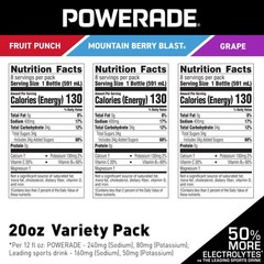 POWERADE Variety Pack Bottles, 20 fl. oz., 24 pk.