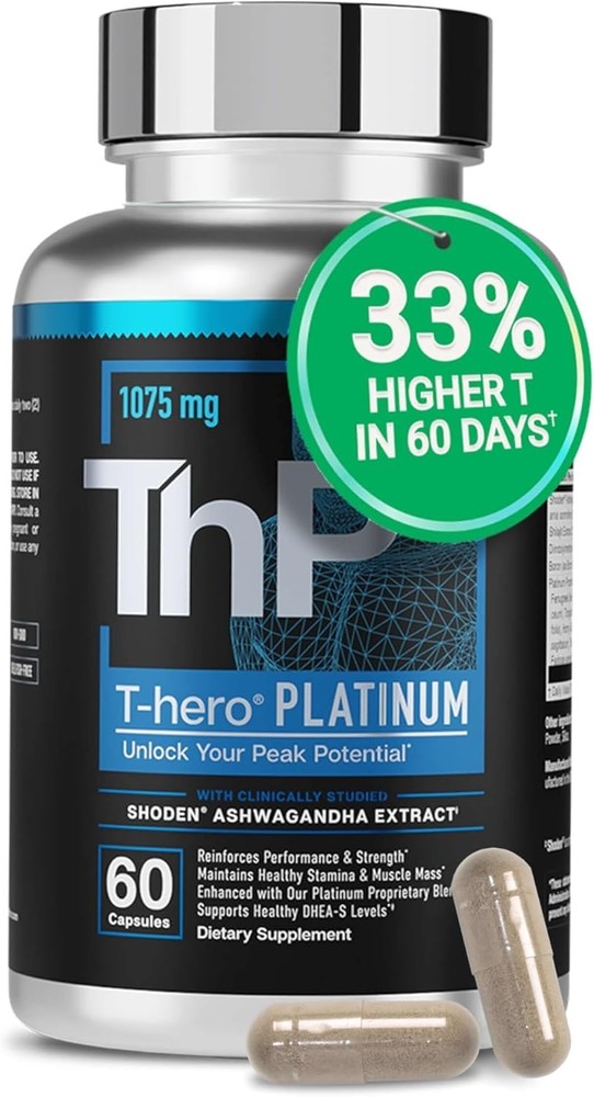 T-Hero Platinum Testosterone Booster – Energy, Muscle & Male Performance, 60ct