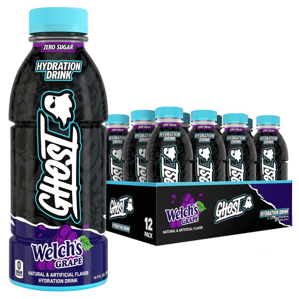 GHOST Hydration Drink, Welch’s Grape – RTD Sports 16.9 Fl Oz (Pack of 12)