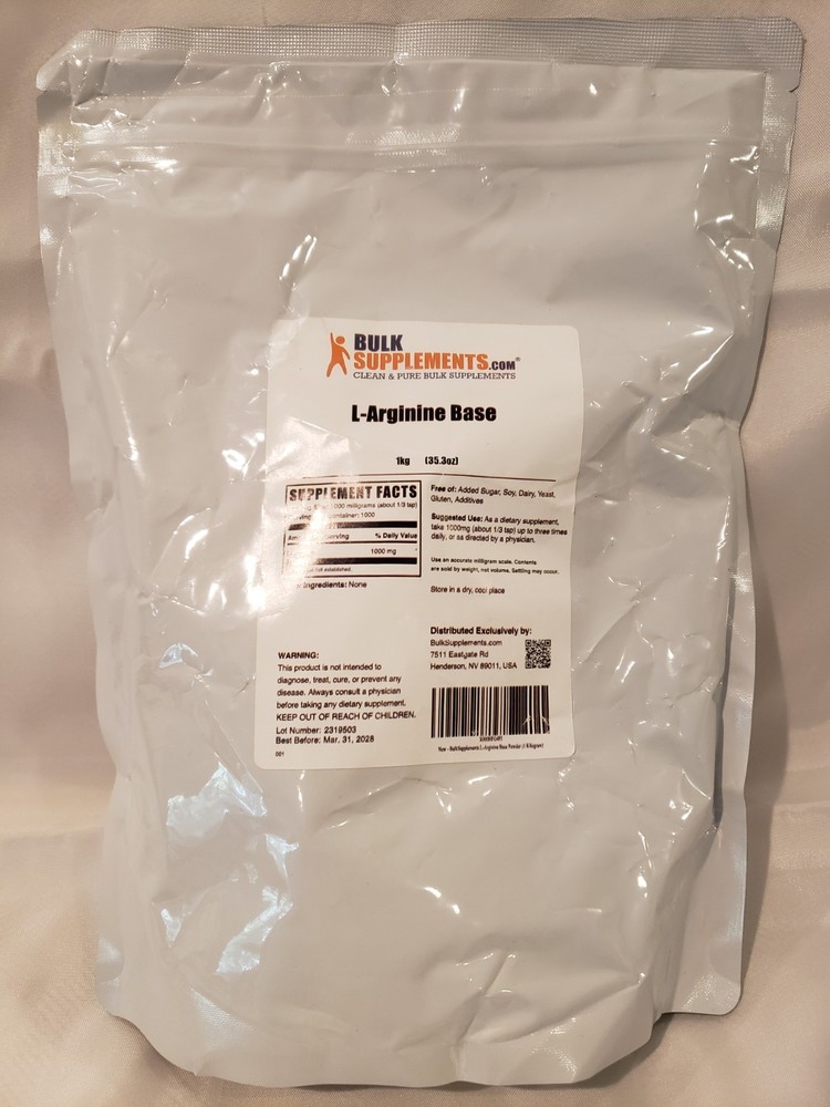 PURE L-ARGININE BASE POWDER by BULK SUPPLEMENTS – 2.2 POUND BAG (1kg)