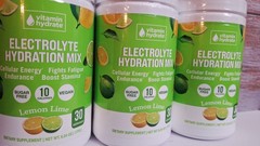 3 Tubs Vitamin Hydrate Electrolytes, Lemon Lime 🍋 30 Serv, Vegan, 03/2027✨️