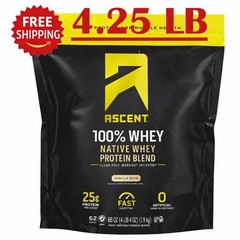 Ascent 100% Whey Protein Vanilla Bean 4.25 Lbs Native Whey Protein