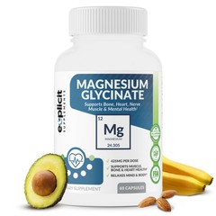 Pure Magnesium Glycinate 425mg, 100% Chelated, 60 Capsules – USA Made – 1 Month