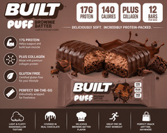 BUILT Puff Protein Bars Brownie Batter 12 Count 17g Protein Gluten Free Collagen