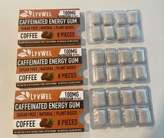 All Natural Energy Focus Coffee fitness Gum 3 Packs pre-workout 100mg Caffeine