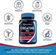 Creatine Hcl Capsules, 750 Mg, Creatine Hydrochloride for Women & Men, Strength