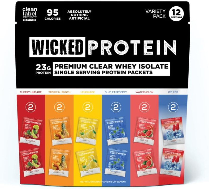 Clear Whey Isolate Variety Pack, 23G Protein, 6 Flavors, 95 Calories, 0-1G Sugar