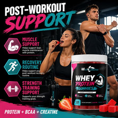 Whey Protein Gummies with BCAA & Creatine, Sugar Free Pectin Protein Gummies for