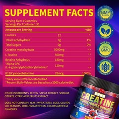 Creatine Monohydrate Gummies 5000mg, Mixed Berry, 120 Count
