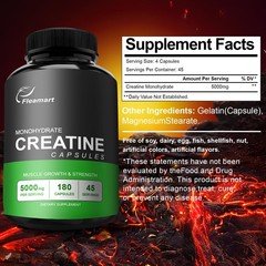 Fleamart Micronized Creatine Monohydrate Capsules, Keto 180 Count (Pack of 1)