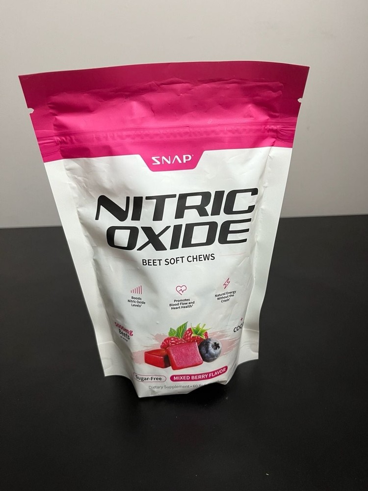 SNAP Supplements Nitric Oxide Beet Soft Chews with CoQ10, Mixed Berry Flavor, 60