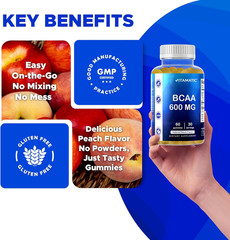 BCAA Gummies – Branch Chain Amino Acid Supplements – Peach Flavor – 600Mg per Se