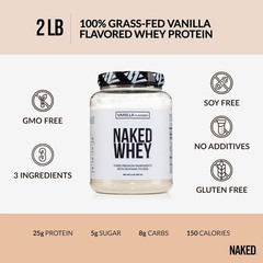 NAKED Whey Vanilla Protein Powder – Only 3 Ingredients – 2 Pound (Pack of 1)