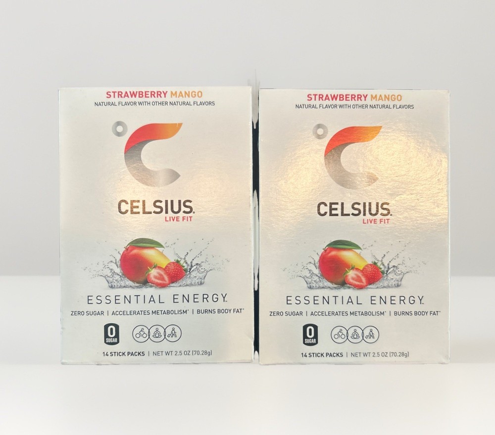 (2-pack) Celsius Live Fit Strawberry Mango Energy Drink Mix 14 Ct New