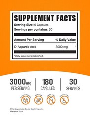 BulkSupplements D-Aspartic Acid 180 Capsules – 300 mg Per Serving