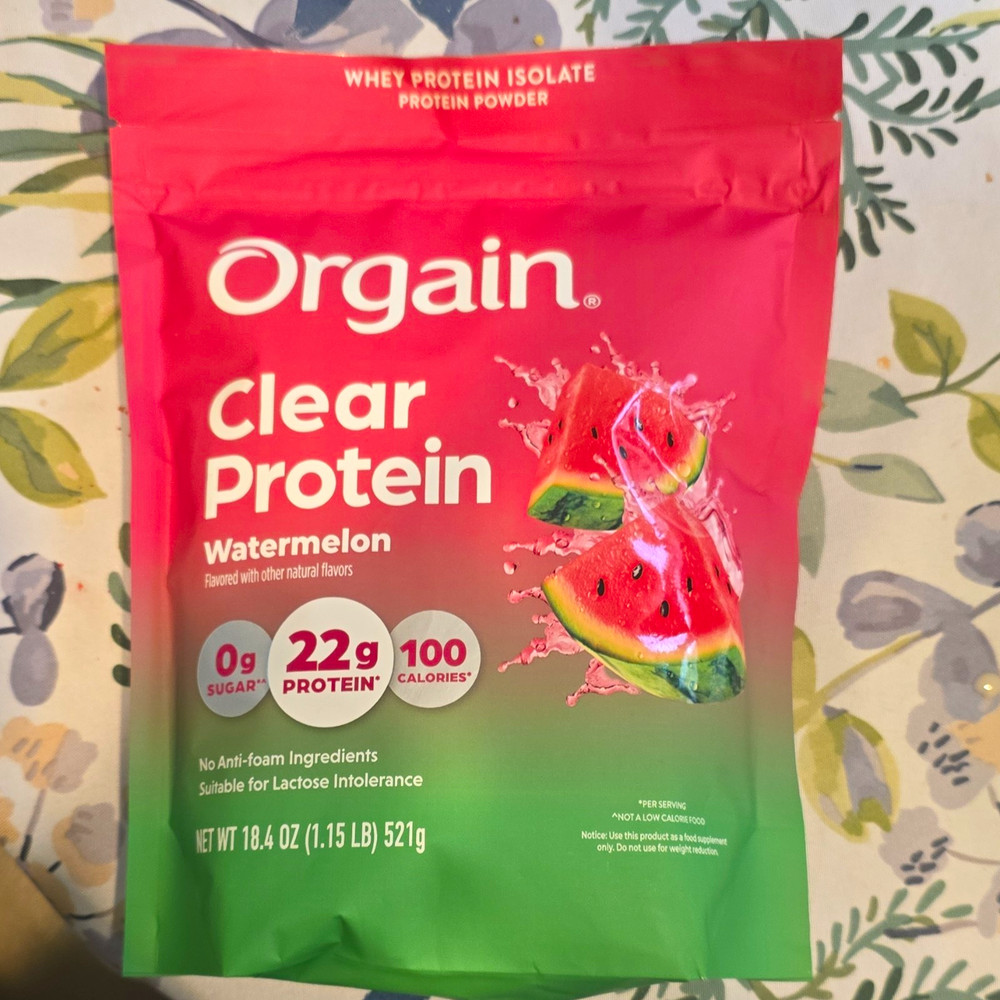 Orgain Clear Whey Protein Isolate Powder Watermelon, Sugar/Gluten-Free 18.4oz