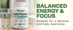 Purisure Caffeine Theanine Capsules, 100mg Caffeine + 200mg L-Theanine, 120 Days