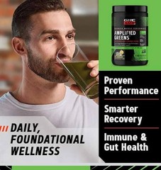GNC AMP AMPLIFIED GREENS Powder 10oz (30 Serv) Blueberry Pomegra BEST BY 08/26
