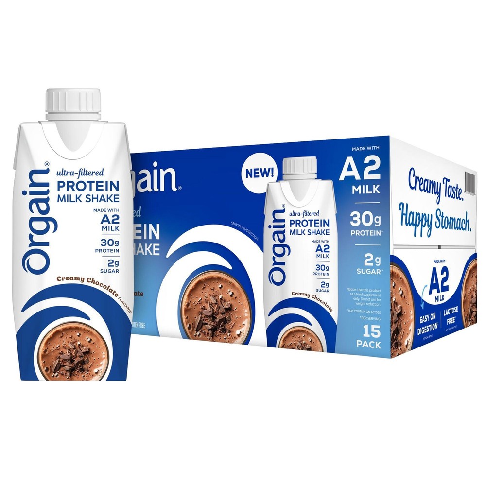 Orgain 30g Ultra Filtered A2 Milk Protein Shakes, Chocolate, 11 fl oz, 15-pack