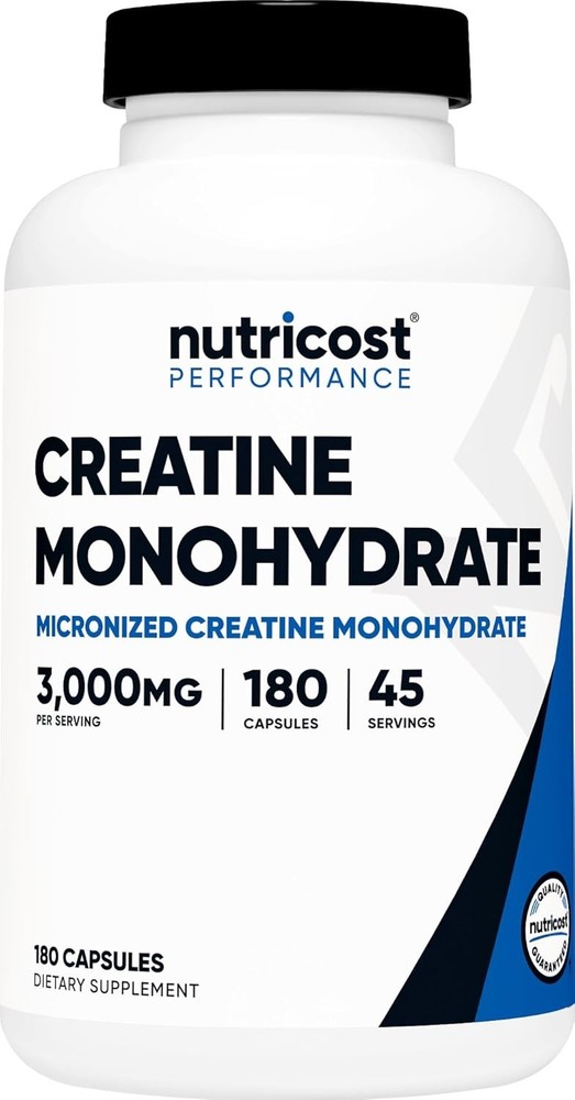 Nutricost Creatine Monohydrate 3,000mg, 180 Capsules 180 Count (Pack of 1)