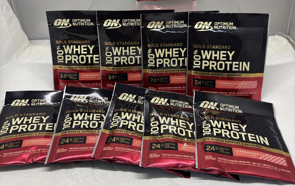 9X Optimum Nutrition Gold Standard 100% Whey Protein Powder 1 SERV STRAWBER B95