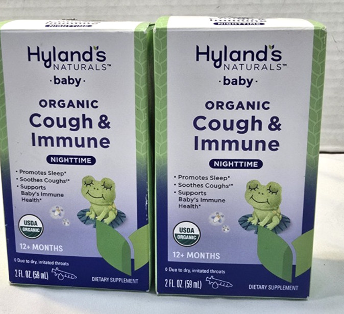2x Hyland’s Baby Organic Cough & Immune Nighttime 2 fl oz each EXP 8/2026- 1yr+