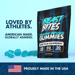 1-3 PACKS-Beast Bites Creatine Infused Gummies Sweet Blue Raspberry – 30 Serving