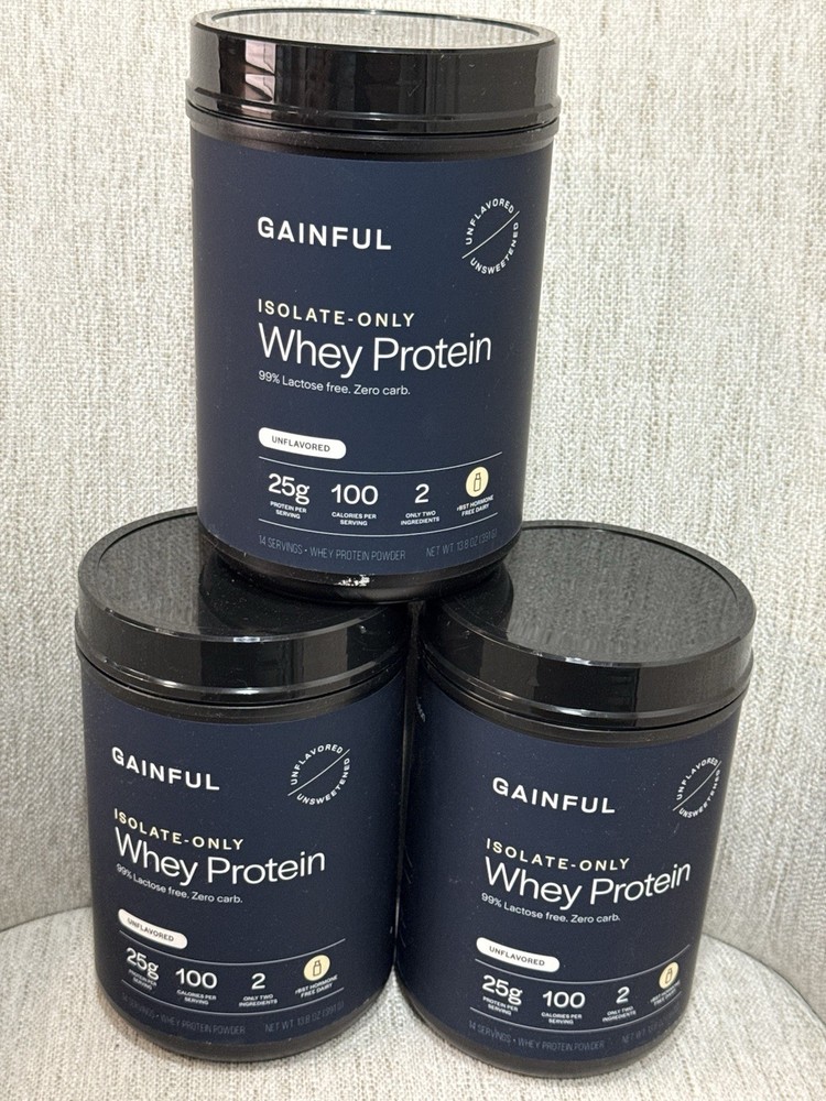 3x Gainful Lean Whey Protein Powder, 14 Servings/13.8 oz Each Unflavored 3 Pack