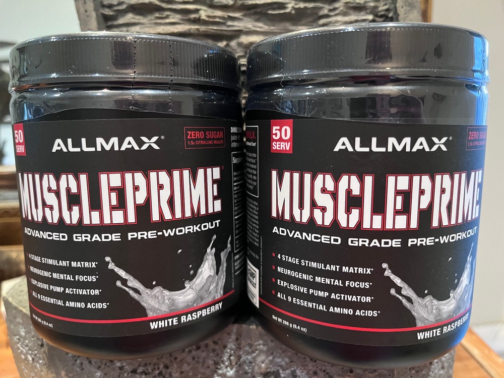 2 ALLMAX Muscle Prime Pre-Workout White Raspberry – 9.4 oz x 2 – Exp. 9/2025