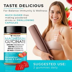 Magnesium Glycinate Gummies with Ashwagandha, L-Theanine – 500mg Magnesium Glyci