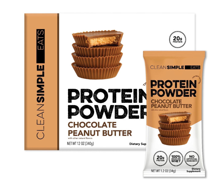 Clean Simple Eats Whey Protein Powder Chocolate Peanut Butter 20g 10 Count Glute