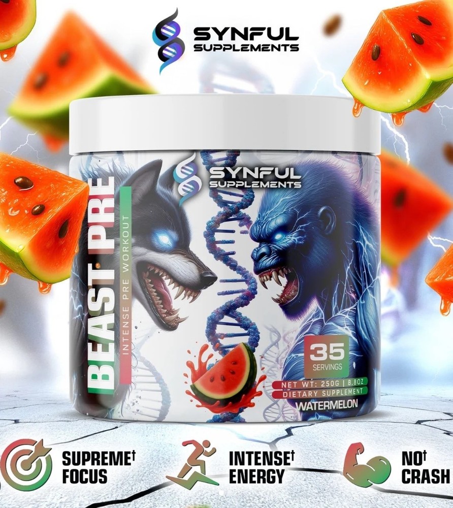 BEAST PRE – ENERGY & FOCUS High Stim Pre-Workot Synful Supplements Watermelon