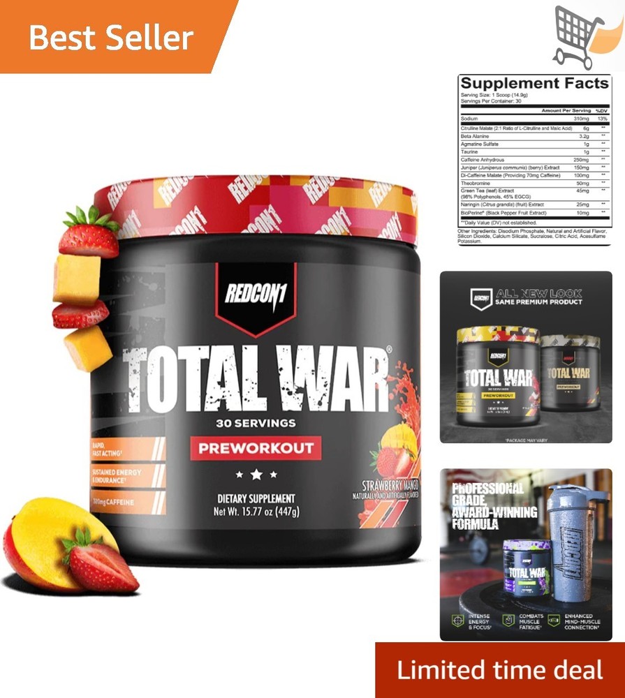 Pre Workout Powder Strawberry Mango 30 Servings Energy Focus Pump
