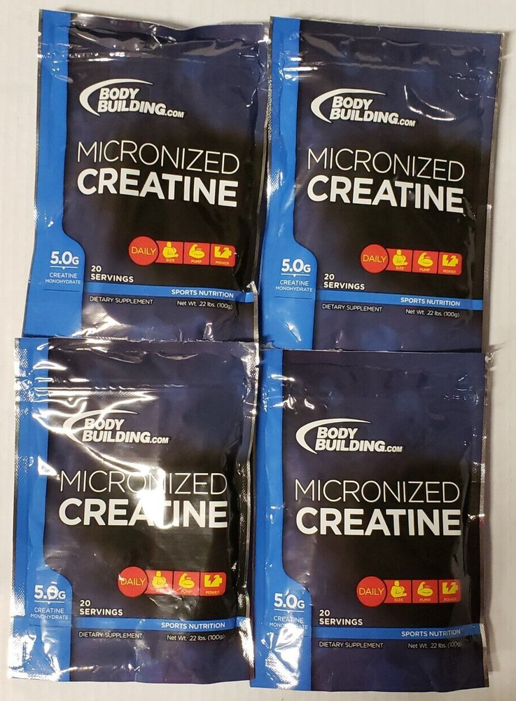 Qty 4 – Bodybuilding.com – Micronized CREATINE – 20 Servs x 4 Packs – Exp 9/2025