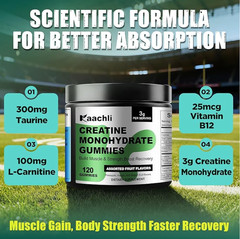 Creatine Monohydrate Gummies for Men and Women, 3000mg Creatine,120 Count.