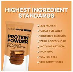Clean Simple Eats Whey Protein Powder Chocolate Peanut Butter 20g 10 Count Glute
