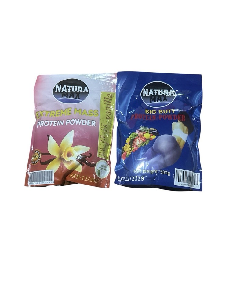 Natura Max Protein Powder (2-Pack: Extreme Mass & Big Butt) plus a free mug cup