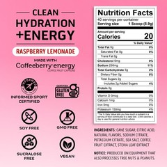 Ascent Clean Hydration + Energy Electrolytes Powder – 100mg Caffeine, 400mg Elec
