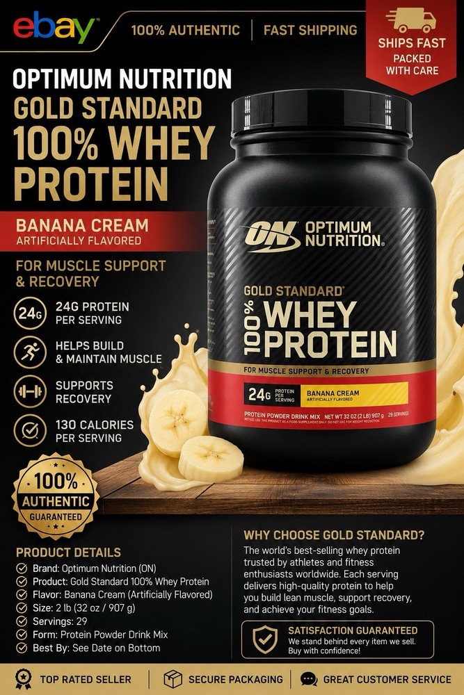 Optimum Nutrition Gold Standard 100% Whey 2lbs. Protein Powder with Banana Cream