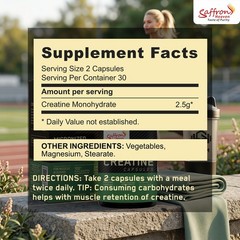 SAFFRON HEAVEN CREATINE MONOHYDRATE CAPSULES 60 COUNT | 100% PURE