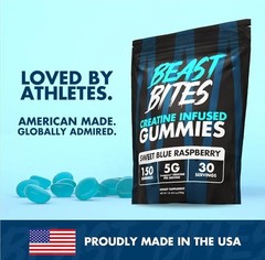 BEAST BITES Creatine Infused Gummies Sweet Blue Raspberry Vegan Gluten Free