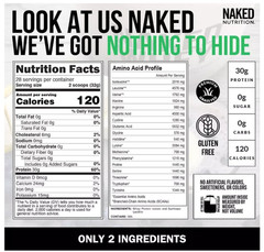 NAKED Whey Isolate, 30g Grass-Fed Protein, Zero Carb, Unflavored, 28 Servings