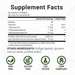 Pumpkin Seed Oil 3,000mg with Saw Palmetto, 240 Softgels – Cold Pressed…