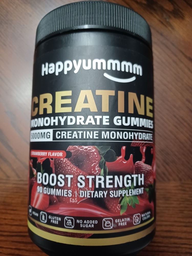 Happyummmm Creatine Monohydrate Gummies 5000mg 90ct Strawberry 5g Exp 06/27