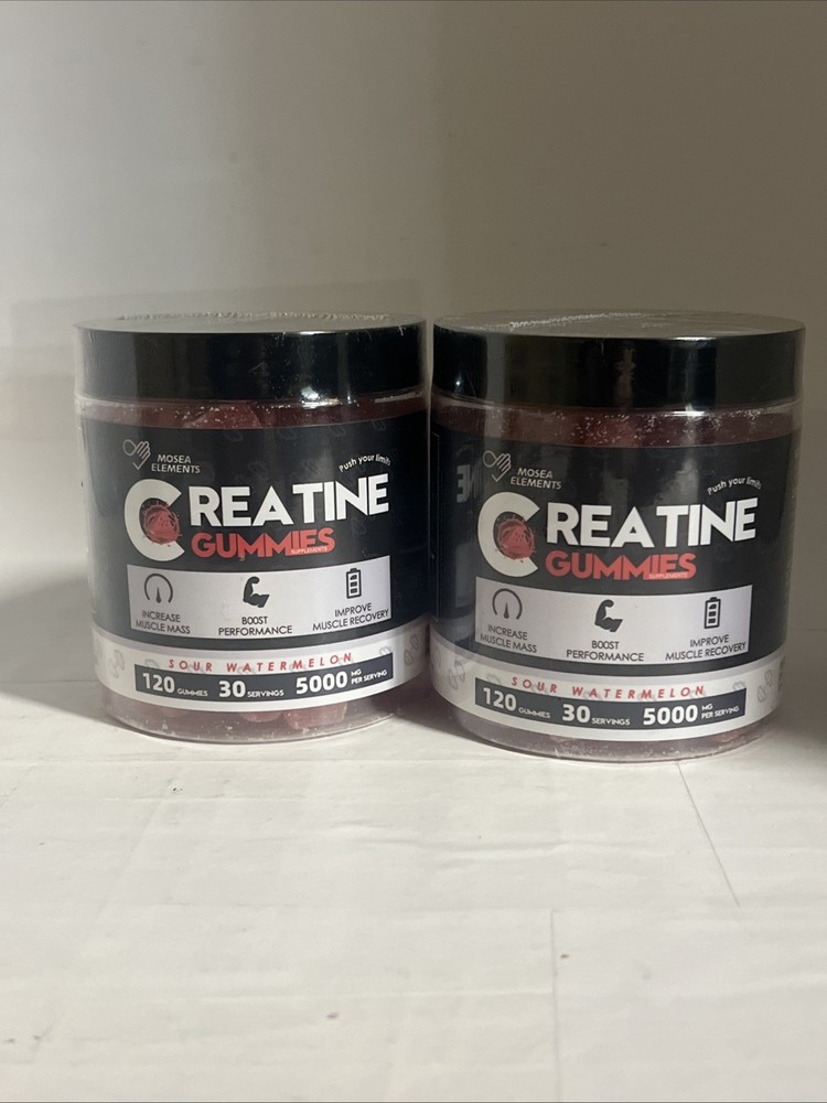 2x Mosea Elements Creatine Gummies 120 Count Sour Watermelon Flavor Exp 6/27