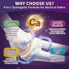 Calcium Citrate 1200 mg Gummies with Vitamin D3 Magnesium Zinc for Women Men