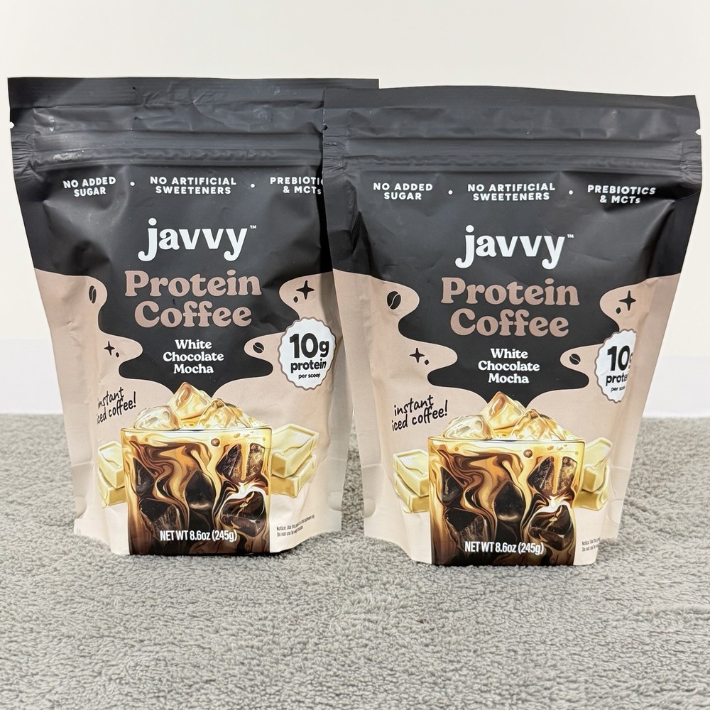 Lot Of 2 Javvy White Chocolate Mocha Protein & Instant Iced Coffees 8.6 Oz.